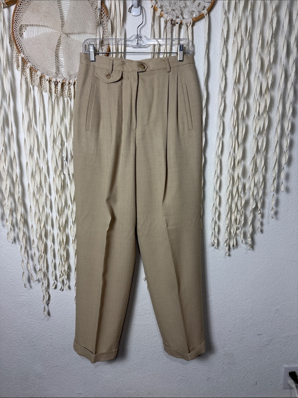Lauren Ralph Lauren Vintage 90's Cream Herringbone Woo Blend Trouser Size 10